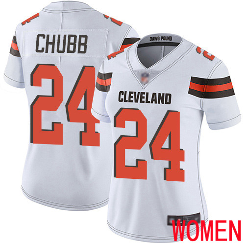 Cleveland Browns Nick Chubb Women White Limited Jersey #24 NFL Football Road Vapor Untouchable